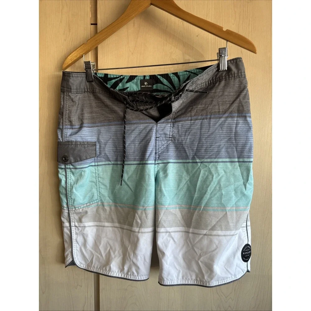 Rip Curl Mens 32 Waist Swim Trunks Board Shorts Surfing Multicolor Stripe Pocket